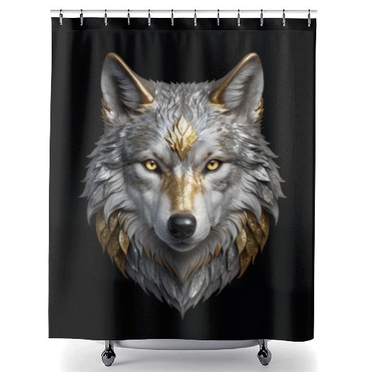 Majestic Silver/Gold Wolf Shower Curtains