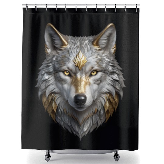 Majestic Silver/Gold Wolf Shower Curtains