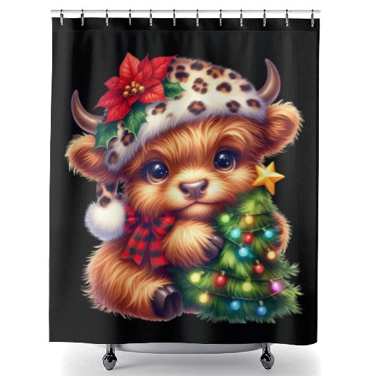 Christmas Merry Christmas For Gift Highland Cow Shower Curtains