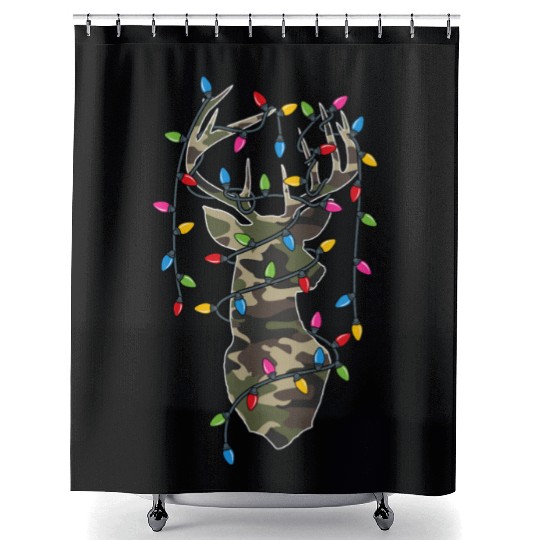 Christmas Holiday Camo Hunting Reindeer Deer Xmas Shower Curtains