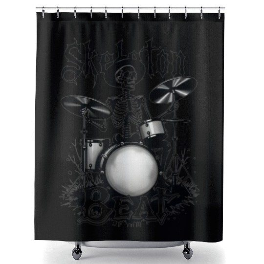 Skeleton Beat: Funny Cowboy Skeleton Playing Drums Shower Curtains