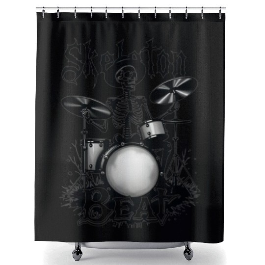 Skeleton Beat: Funny Cowboy Skeleton Playing Drums Shower Curtains