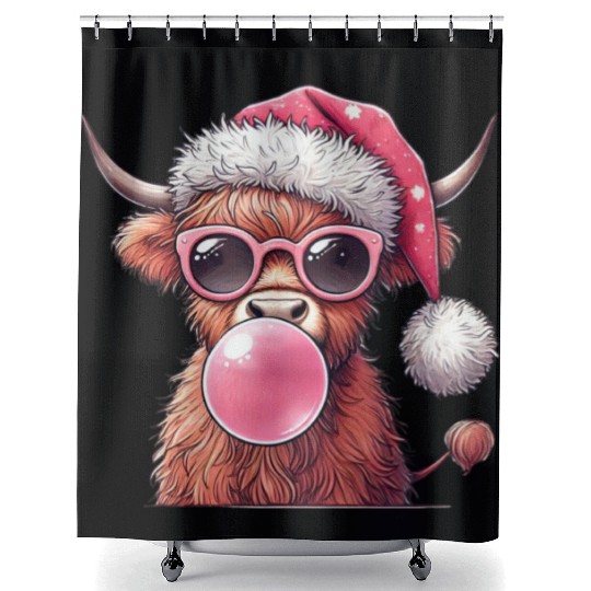 Highland Cow, Merry Christmas Shower Curtains