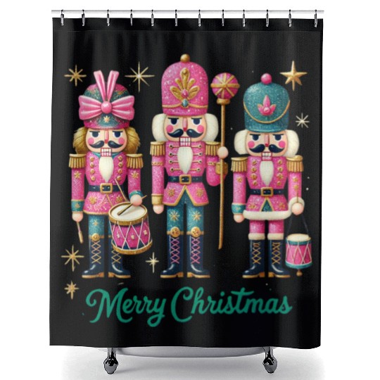 Glitter Nutcracker Friends, Merry Christmas Shower Curtains