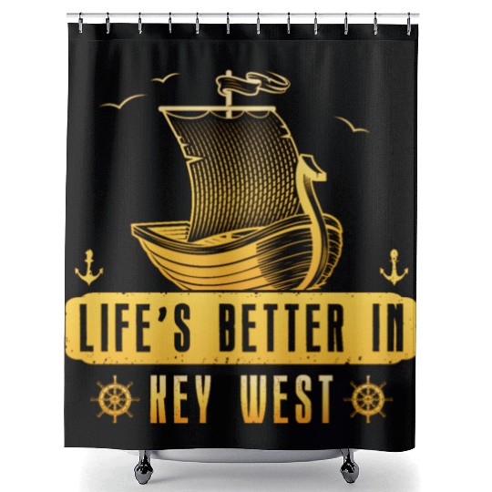 Florida Sailing LIFE'S BETTER IN KEY-WEST Shower Curtains