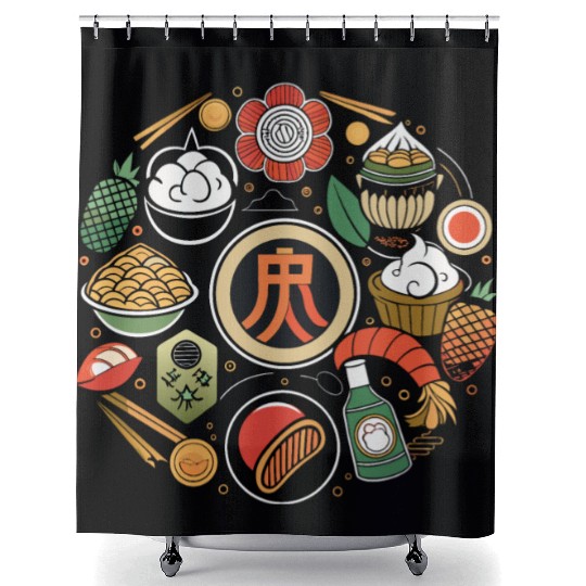Japanese Cuisine Circle Retro Design Shower Curtains