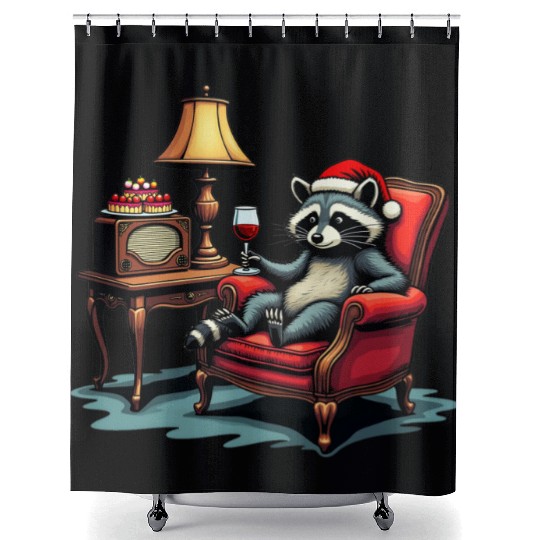 Raccoon Sitting in a Chair, Sipping Wine unique Gi Shower Curtains