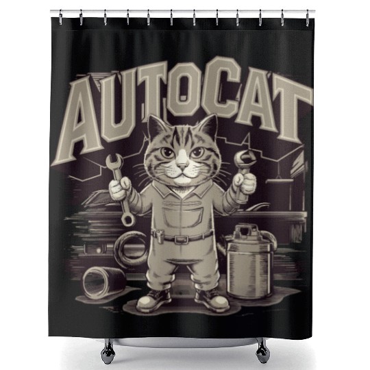 Funny Mechanic Cat for Mechanic Shower Curtains