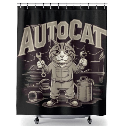 Funny Mechanic Cat for Mechanic Shower Curtains