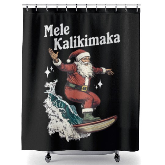 Mele Kalikimaka Hawaiian Christmas Surfing Santa Shower Curtains