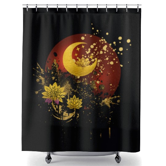 Celestial Lotus Moon Spray Design Shower Curtains