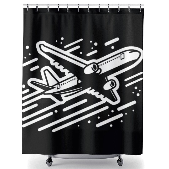 Minimalistic Vector Passenger Aircraft path32 Shower Curtains