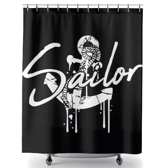 Sailor Anchor Graffiti Drops Sailing Text Saying Shower Curtains