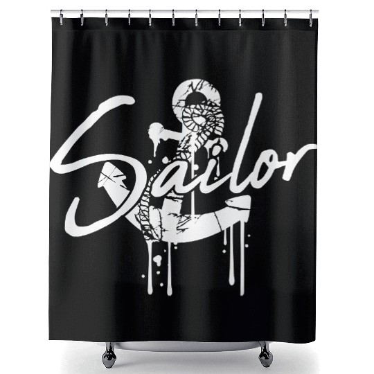 Sailor Anchor Graffiti Drops Sailing Text Saying Shower Curtains