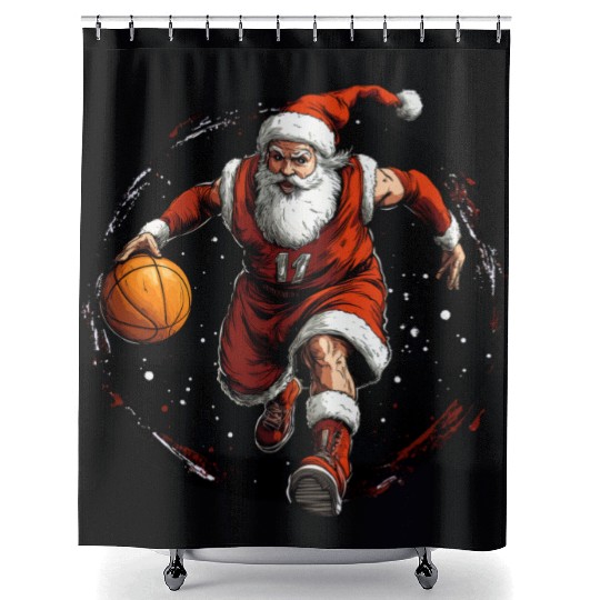 Basketball player Christmas / Santa Claus Basketba Shower Curtains