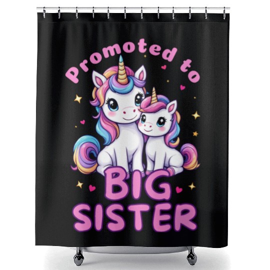 Promoted to Big Sister - Unicorn lover Shower Curtains