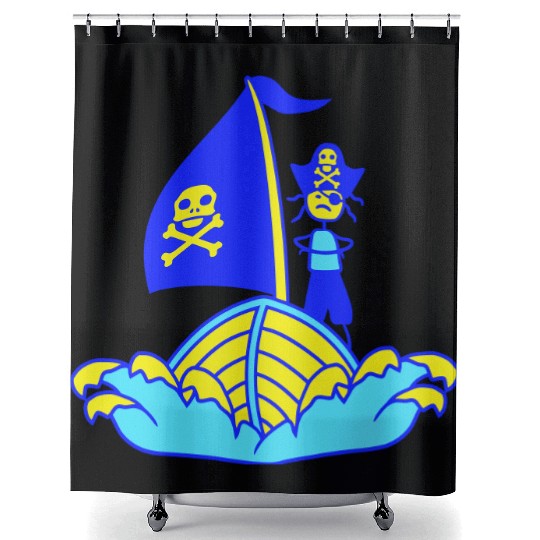 Pirate Ship Child Captain Bad Buccaneer Boy Waves Shower Curtains