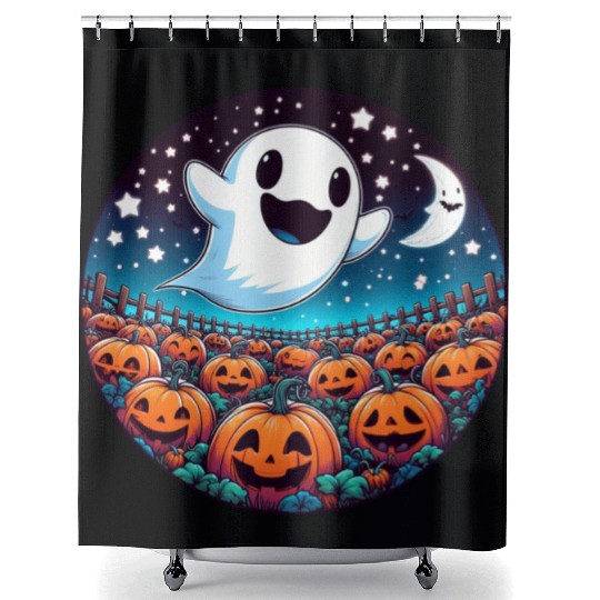 Friendly Ghost in the Pumpkin Patch Shower Curtains