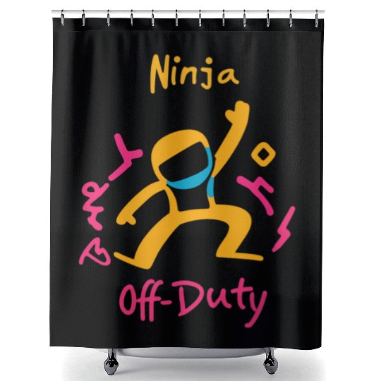 Bold Off-Duty Ninja Graphic funny pop-art neon Shower Curtains