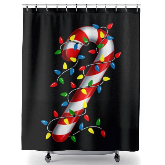 Candy Cane Merry and Bright Christmas Lights Candy Shower Curtains