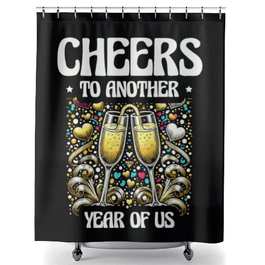 Cheers Another Year of Us, Relationship Milestones Shower Curtains