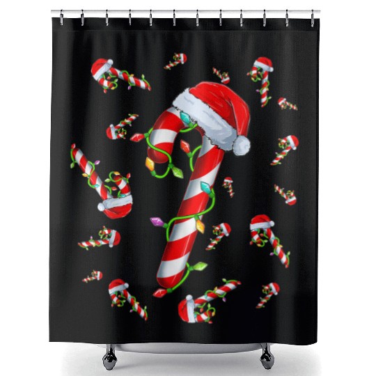 Candy Cane Merry and Bright Red and White Candy Shower Curtains