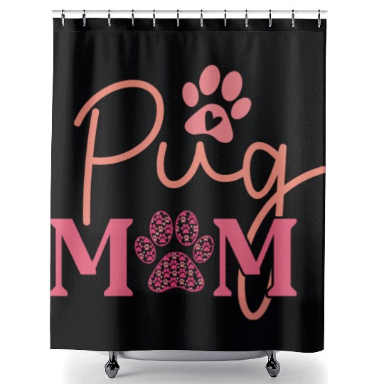 Pug Mom Shower Curtains Dog Lover Valentines Day For Dog Mom