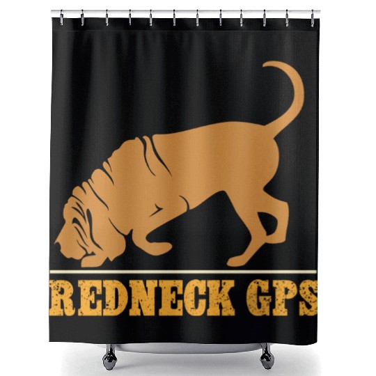 Redneck GPS | Funny Bloodhound | NickerStickers® Shower Curtains