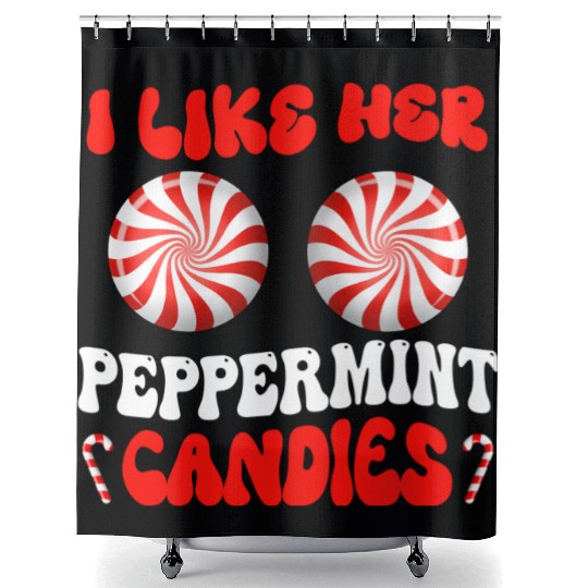 I Like Her Peppermint Candies Couples Christmas Shower Curtains