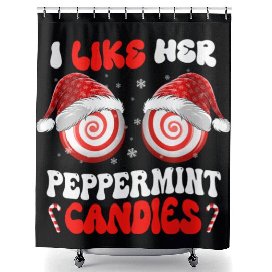 I Like Her Peppermint Candies Couples Christmas Shower Curtains