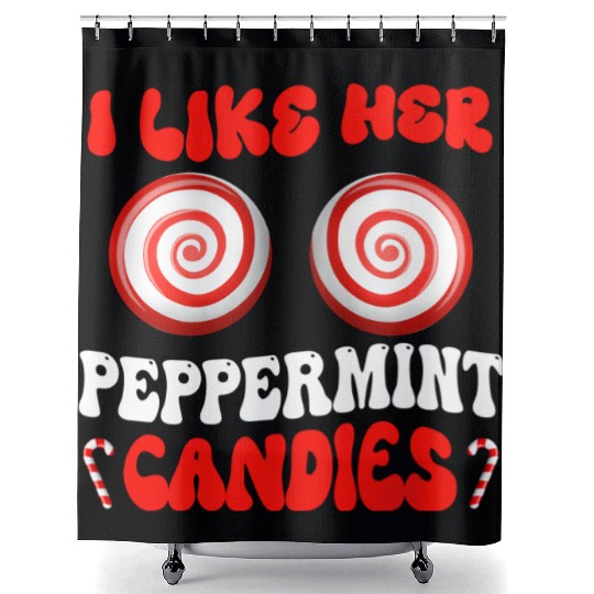 I Like Her Peppermint Candies Couples Christmas Shower Curtains