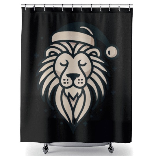 lion with christmas hat Shower Curtains