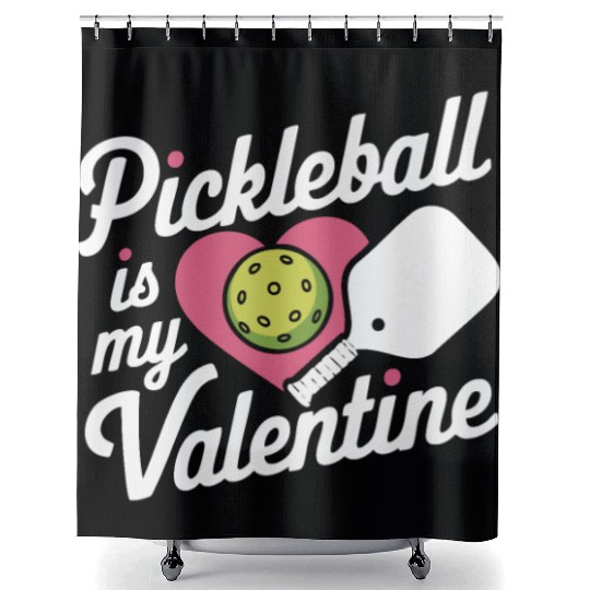 Valentines Day Pickleball Paddle Ball Heart Cute Shower Curtains