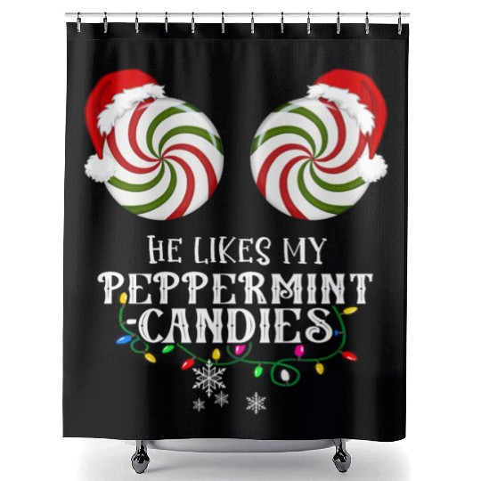 He Likes my Peppermint candies couples Xmas Shower Curtains
