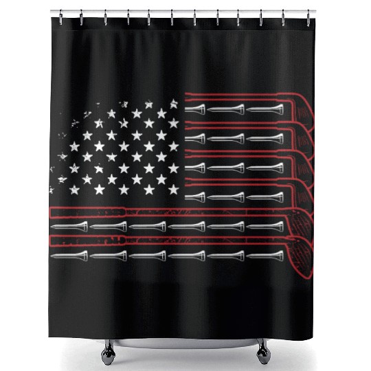 Patriotic Golf - USA Flag Golf Clubs & Golf Balls Shower Curtains
