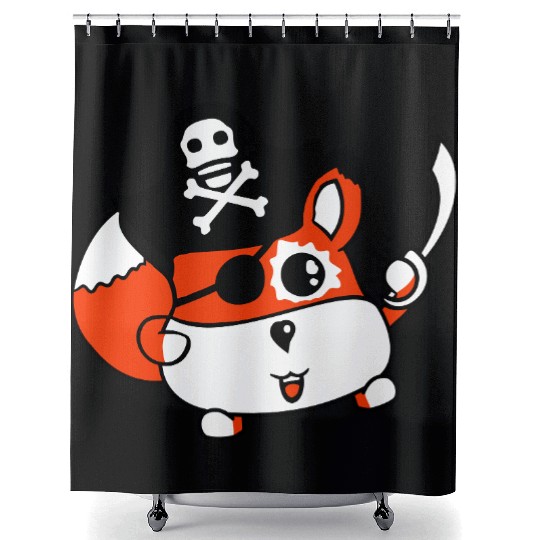 Little Cute Captain Fox Pirate Animal Eye Patch Shower Curtains