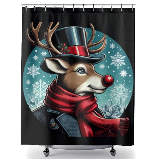 Vintage Red-Nosed Reindeer: Perfect For Christmas Shower Curtains