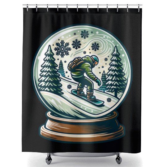 Snowboarding Adventure in Winter Wonderland Shower Curtains