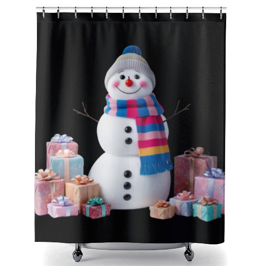 "Festive Snowman Shower Curtains – Pastel Winter Charm