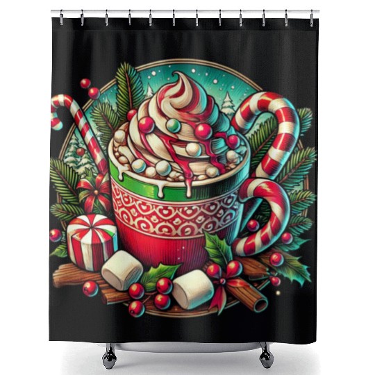 Festive Hot Cocoa Christmas Delight Shower Curtains