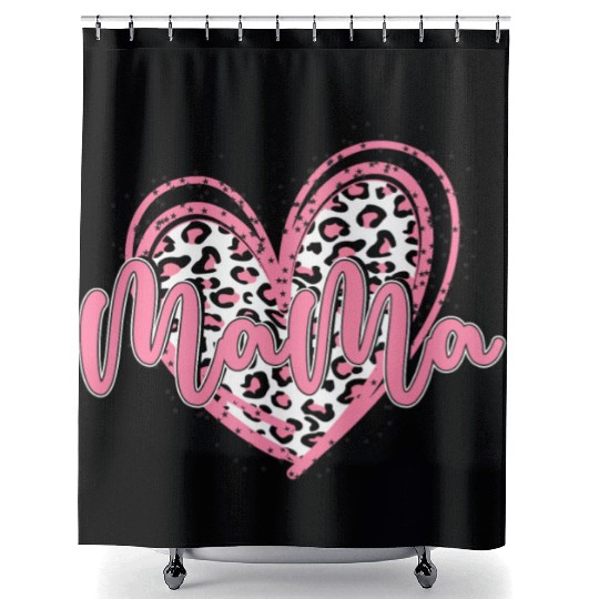 Heart Mama Valentines Pink Leopard Shower Curtains