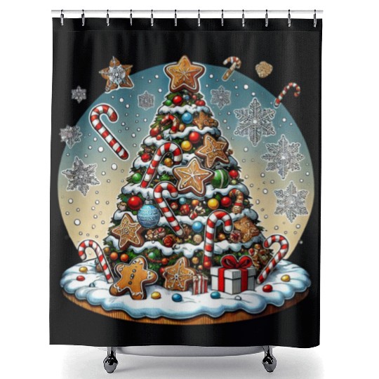 Gingerbread Candy Cane Christmas Tree Shower Curtains