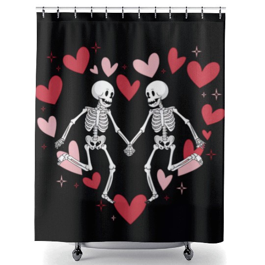 Coquette Valentine Dancing Skeleton Shower Curtains