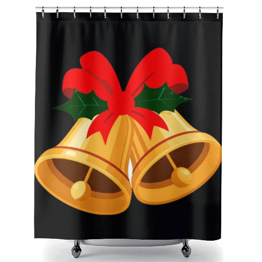 Festive Christmas Bell Icon Shower Curtains
