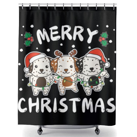 Merry Christmas Cute Dalmatian Festive Lights Shower Curtains