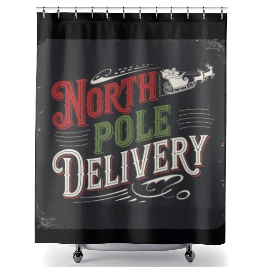 North Pole Express Vintage Style Retro Christmas Shower Curtains