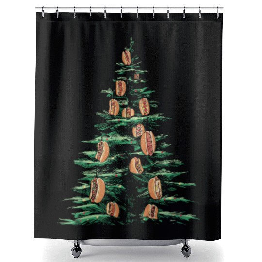 Hot Dog Christmas Tree Holiday Cheer Shower Curtains