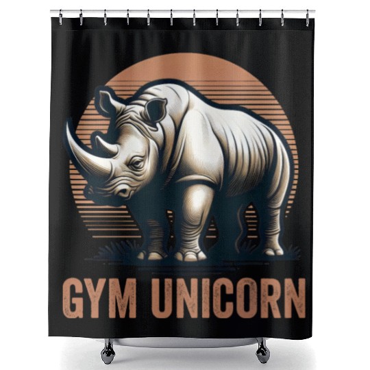 Gym Unicorn Rhino Rhinoceros Safari Vintage Shower Curtains