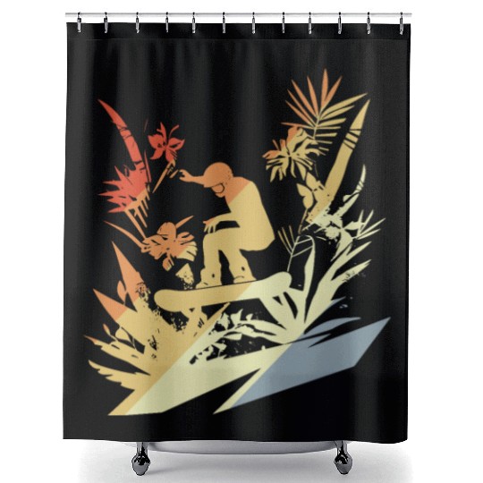 Snowboarding Retro Style Shower Curtains