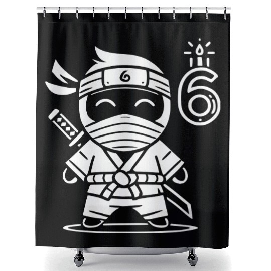 Children Ninja Kid 6th Birthday Vector path22 Shower Curtains
